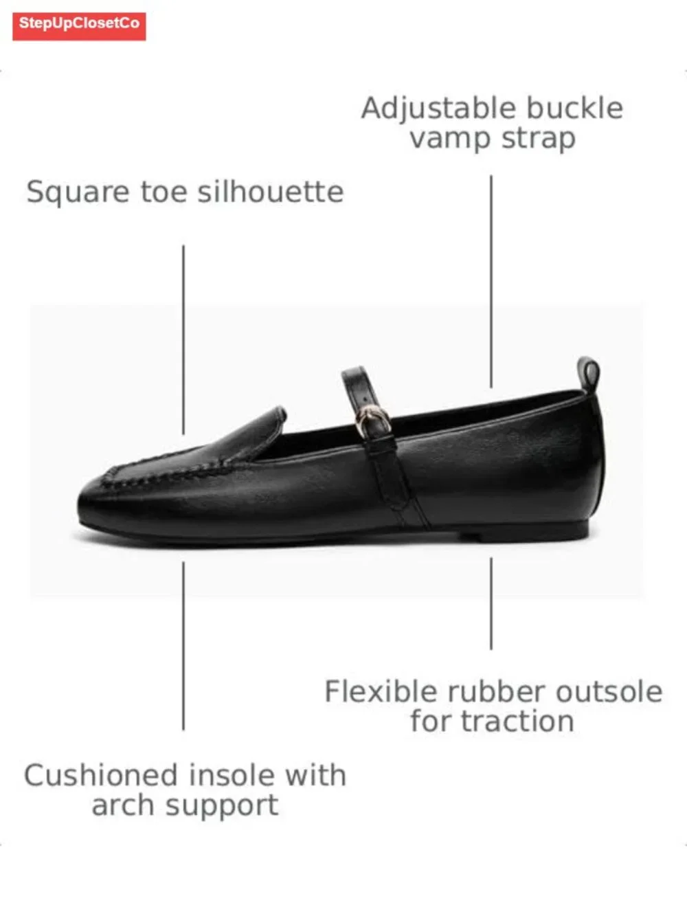 Faux Leather Mary Jane Ballet Flats Square Toe Buckle Work Office Shoes